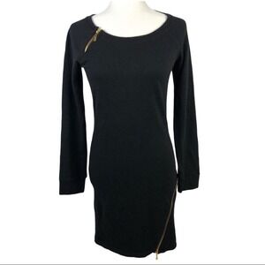 Monrow Black Sweater Dress Size Medium Asymmetrical  Zipper Accents